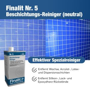 Effektiver Spezialreiniger: Entfernt Lacke, Harze, Wachs- und Acrylatbeschichtungen, Latex- und Dispersionsschichten sowie Silikon, Epoxydharz-Rückstände und Fleckstop Plus.