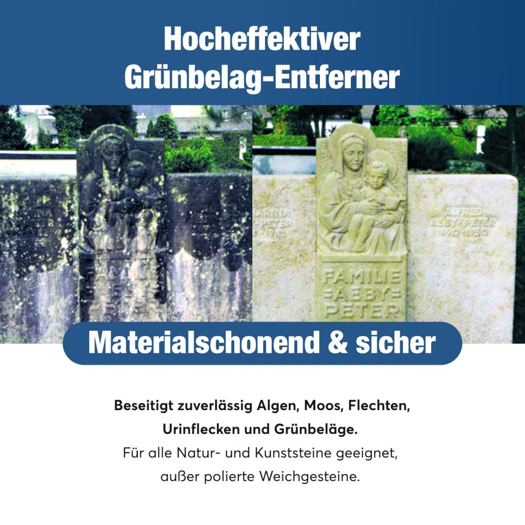 Profi Grünbelagentferner & Algenentferner: Beseitigt Algen (rot, schwarz, grün), Moos, Schimmelpilz & Grünspan.